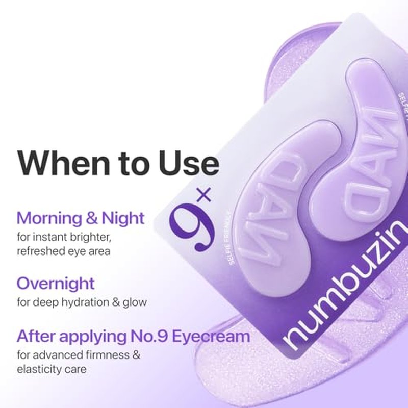 numbuzin No.9 Eye Patches | NAD+ Collagen Under Eye Patches | Dark Circles, Cooling, Depuff Eyes, Wrinkles with Peptides, Caffeine, Niacinamide | Plumping and Firming | 5 Pairs, 10 Patches