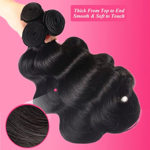 Body Wave Bundles Human Hair 20 22 24 Inch 12A Human Hair Bundles 100% Unprocessed Brazilian Raw Virgin Hair Extensions 3 Bundles Natural Black