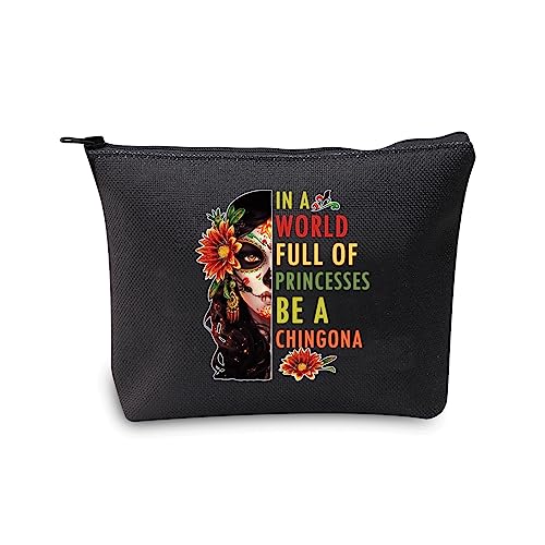 JXGZSO Mexican Lady Cosmetic Bag In A World Full Of Princesses Be A Mexican Makeup Bag Badass Women Gift (Mexican women black)