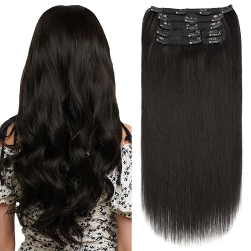 Elailite Clip in Hair Extensions Real Human Hair, Remy Hairpieces for Women, 7PCS Lace Weft Full Head, 20 Inch 120g Natural Black