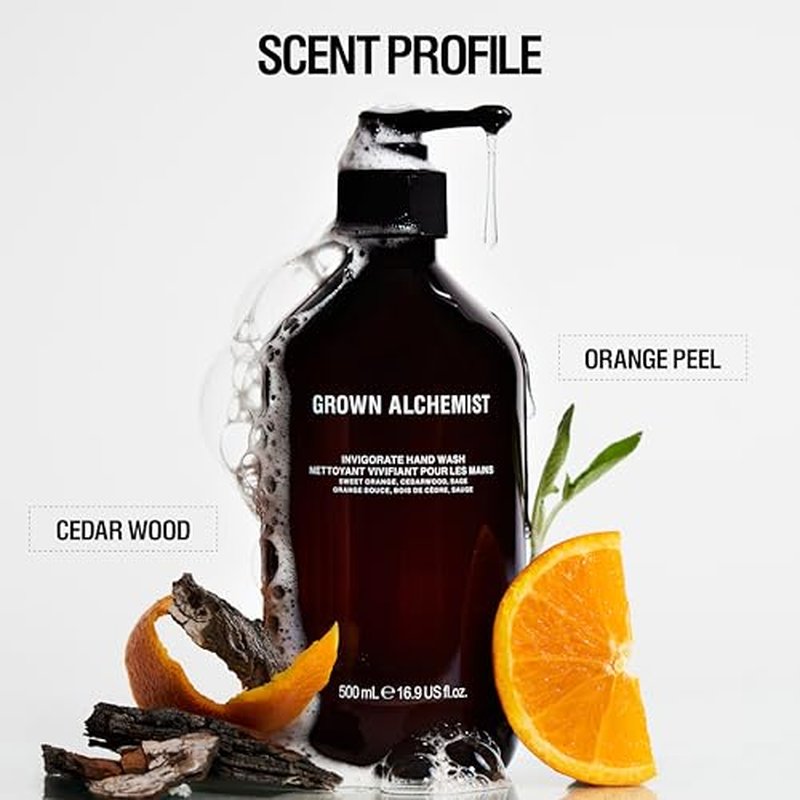 Grown Alchemist Invigorate Hand Wash + Refill Set ? Liquid Hand Soap with Aloe, Sweet Orange, Cedarwood & Sage ? Gentle, Moisturizing Kitchen & Bathroom Soap, Natural Plant Based Gel Cleanser