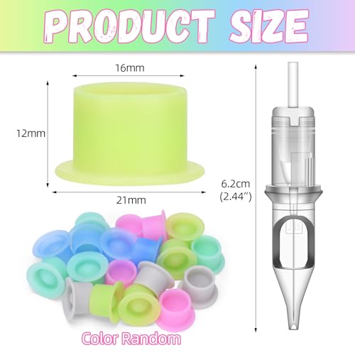 ATOMUS 20pcs Tattoo Cartridge Needles with 20pcs Silicone Ink Cups Size #10 RL RS RM M1 Round Liner Tattoo Needles for Tattoo Gun Pen Liner Pattern (1RL)