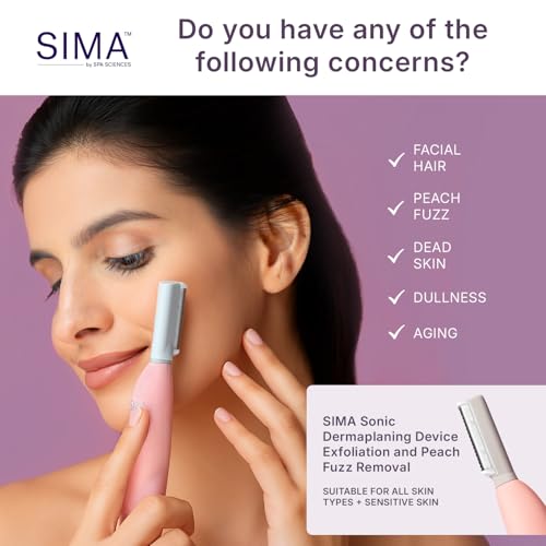 SPA SCIENCES - SIMA Patented Dermaplane Razor for Women Face ? Painless 2-in-1 Facial Exfoliation & Peach Fuzz Hair Removal ? Anti-Aging ? 3 Speeds ? Rechargeable ? 7 Weeks Treatment
