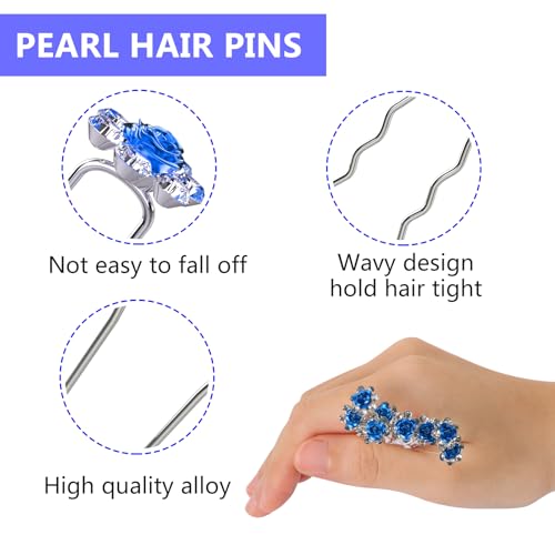 UHONEMY 25pcs Bridal Wedding Hair Pins with Crystal Rose Flower Crystal Diamante Rose Flower Rhinestone Hair Pins Hair Clips for Bridal Wedding Women Hair Jewelry Accessories (blue)
