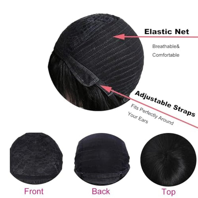 ROSELINE Glueless Wigs Human Hair with Bangs Straight Human Hair Wig with Bangs 150% Density None Lace Front Wigs for Black Women 24inch