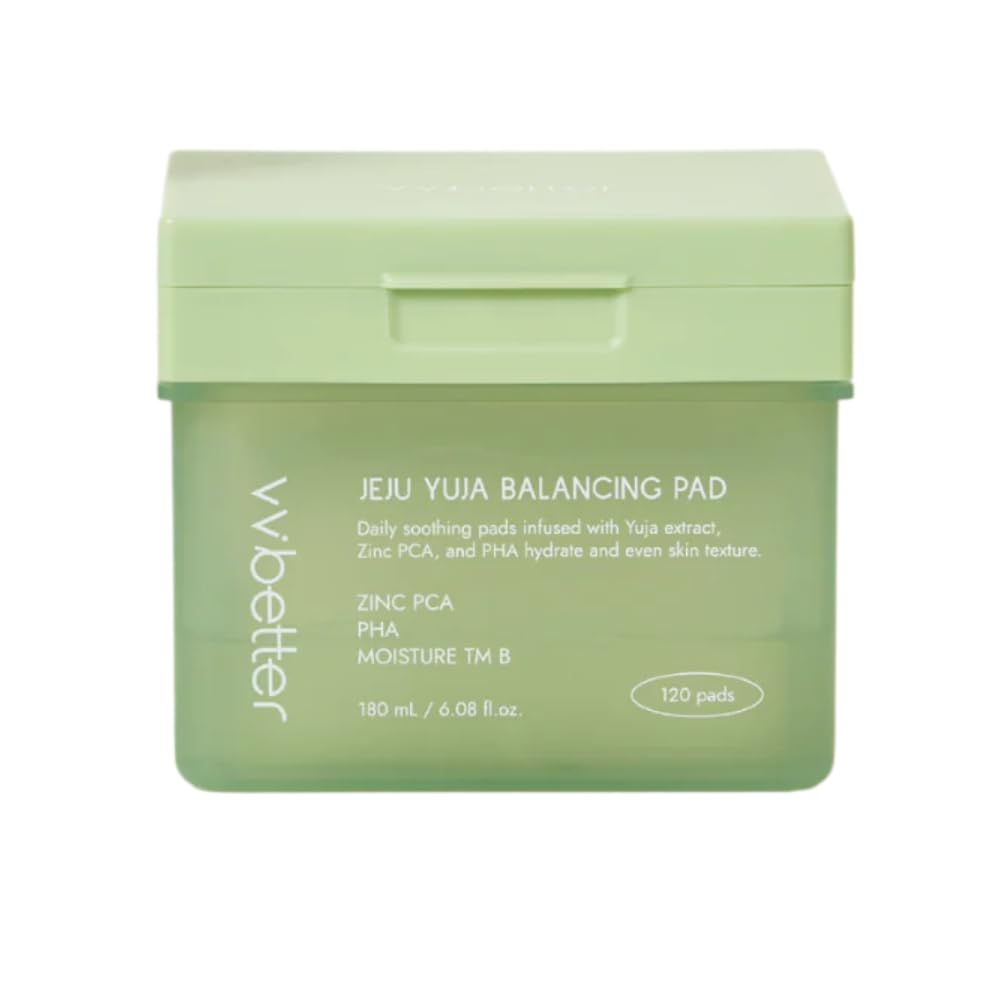 VVBETTER Jeju Yuja Balancing Toner Pads – with Zinc PCA, Exfoliating with PHA, Soothing, for Acne Prone & Skin – Vegan Micro-Hole Pads (120pads)