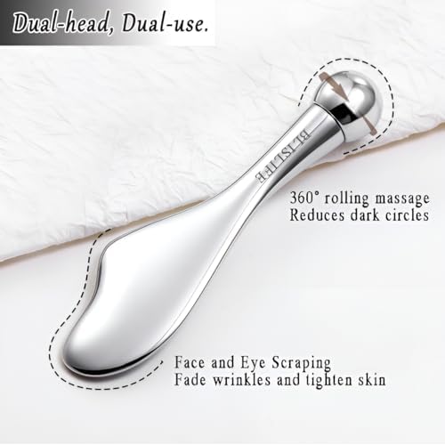 Mini Eye Care Stick, Facial Roller to Eliminate Eye Puffiness, Lighten Wrinkles, Gua Sha Beauty Skin Care Tool, On-The-go Facial Care Massager for Women (Zinc Alloy)