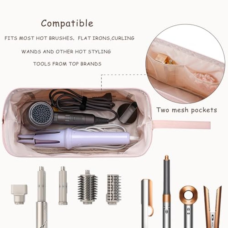 Large Quilted Hair Tools Travel Bag with Bow Pattern,Waterproof Hair Styling Accessories Storage Case for Shark FlexStyle, Dyson Airwrap Hair Dryer, Curling Iron, Revlon Hair Tools(Beige)
