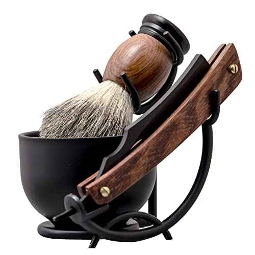 Grandslam Shaving Straight Razor Kit, Steel Cutthroat Straight Razor With Leather Strop, Shaving Brush, Stainless Steel Shaving Bowl and Stand, Shaving Soap, Gift for Men