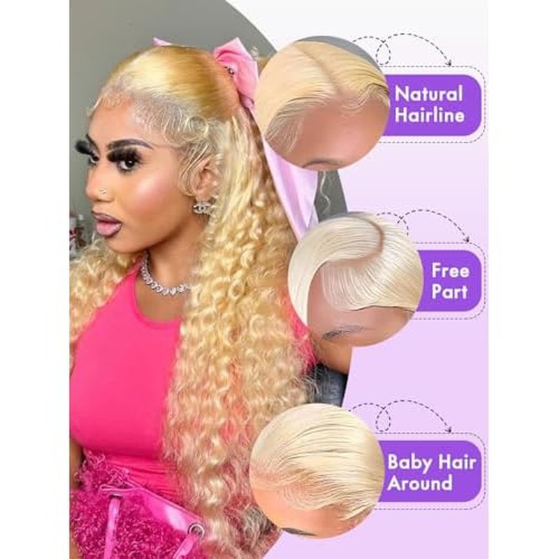 613 13x6 Lace Front Wig Human Hair 20 Inch Blonde Wig Human Hair 613 Deep Wave HD Lace Front Wigs 200% Density Pre Plucked With Baby Hair for Women