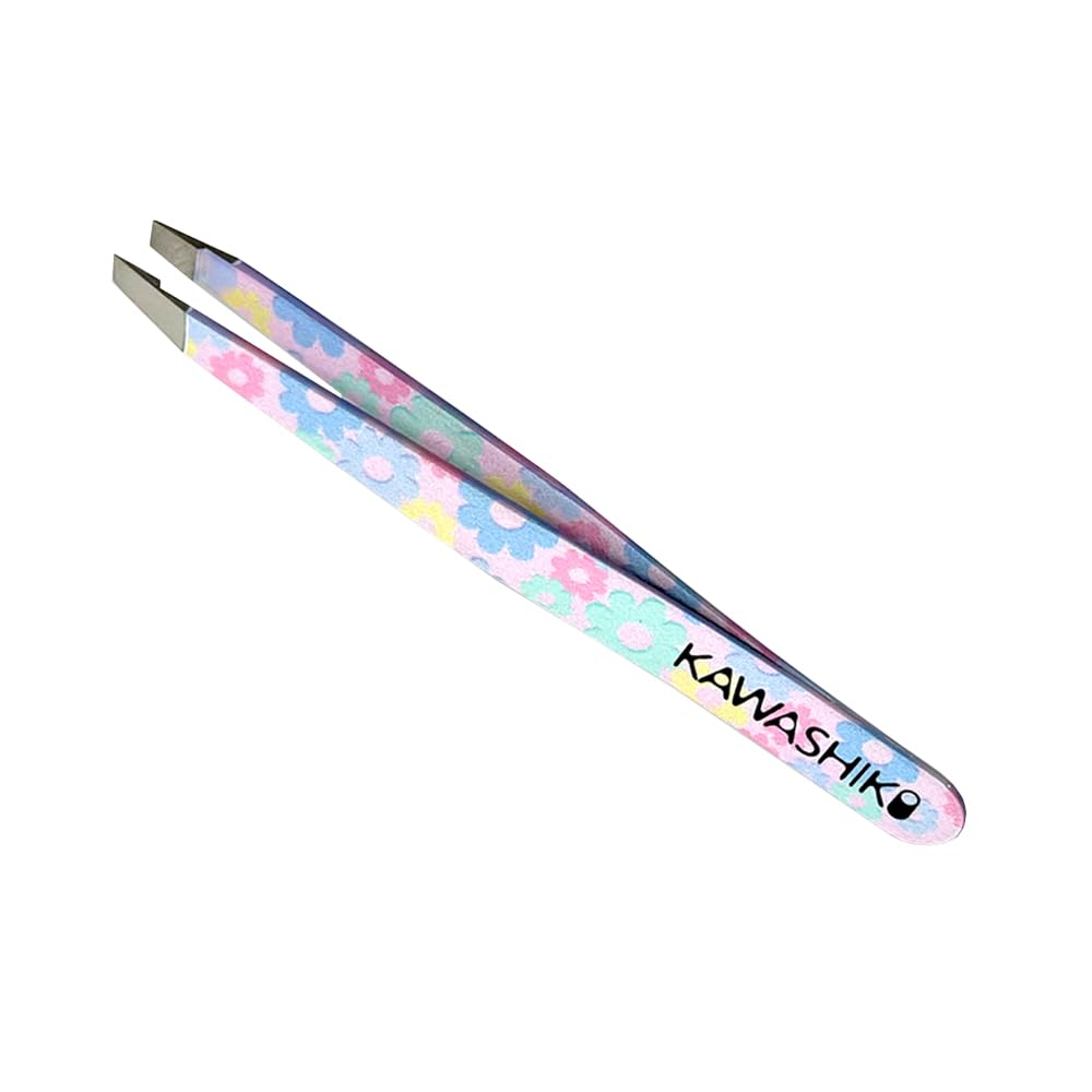 KAWASHIKI Hand-Sharpened Slant Tweezers | Ultra-Precision 25-Degree Angle for Eyebrow Shaping & Facial Hair Removal, Professional Stainless Steel for Women & Men (Sakura Breeze)