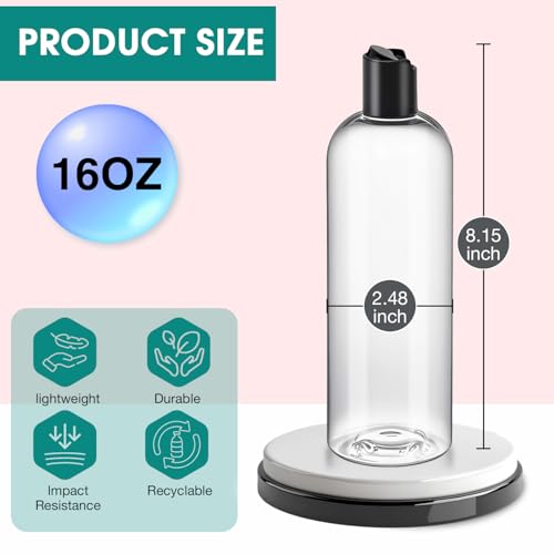 3Pcs 16 oz Clear Plastic Refillable Travel Shampoo and Conditioner Bottles with Black Disc Top Caps£¬Squeeze Empty Bottles Cosmetic Containers for Lotions, Body Soap Cream