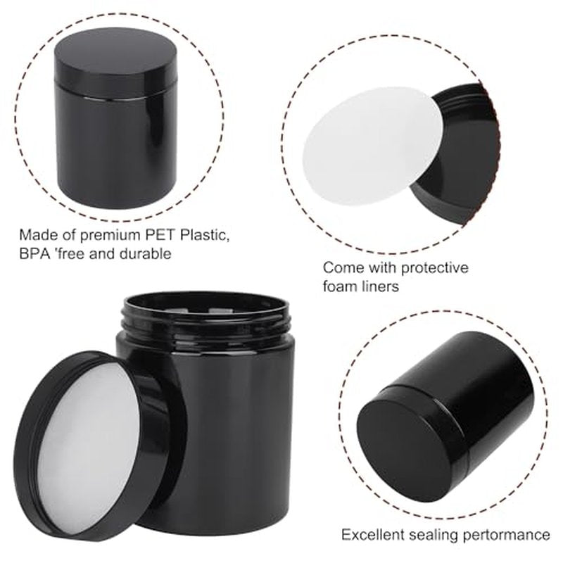 48 Packs 8 oz (250 ml) Black Plastic Jars with Lids, Cosmetic jars with Wide-Mouth for slime, beads, rhinestones, sequins Cosmetics, Lotion, Cream, Ointments and More by KUKLIPJIM.