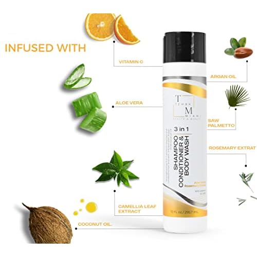3 in 1 SHAMPOO/CONDITIONER/BODY WASH, with ALOE VERA, ARGAN & COCONUT OIL, ROSEMARY EXTRACT, CAMELLIA Leaf Extract, 10 FL oz.