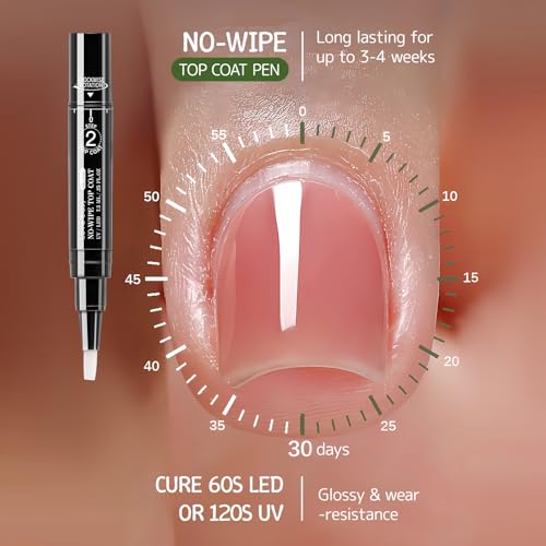 2 Step Nail Polish Pens Set, 6 Pcs Nude Natural Color Builder Base 1 Piece Top Coat Fingernail Toenail Gel Series for Women, Hema Free High Gloss Long Last Portable Ideal Gift (U V Needed)