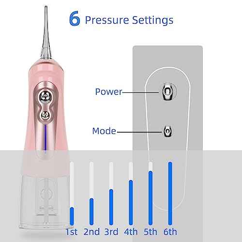 NBGRLVS Water Dental Picks for Teeth Cleaning,6 Modes 6 Tips and Storage Case Water Dental Flossers Cordless 320ML IPX 7 Waterproof Rechargeable Portable Electric Dental flosser for Trave Home (Pink)