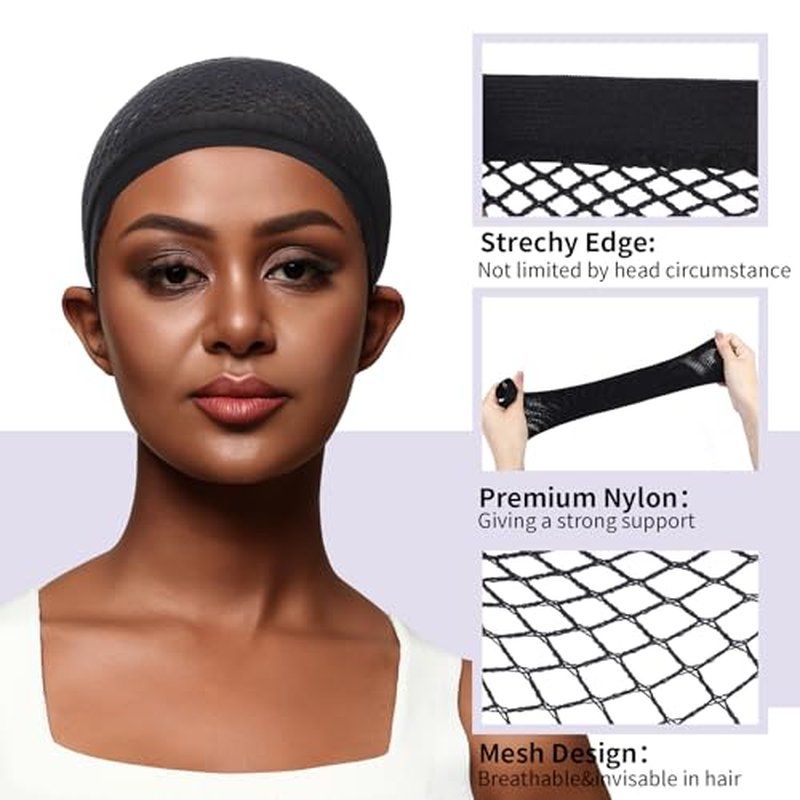 Fandamei Wig Cap, Hair Net for Wigs for Women, 30 CM Large Mesh Wig Cap for Long Hair, Nylon Hair Net Non Slip for Halloween Rave Party Cosplay-Black 2 PCS
