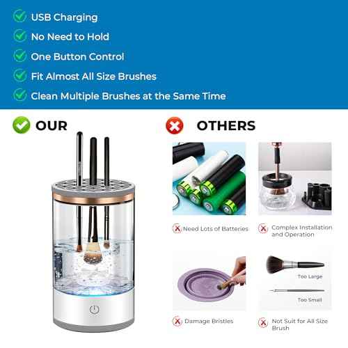 Electric Makeup Brush Cleaner with Brush Clean Mat, USB Charging Automatic Electric Makeup Brush Cleaner, Makeup Brush Cleaner Machine Fit For All Size Makeup Brush, Great Gift for Women Girls