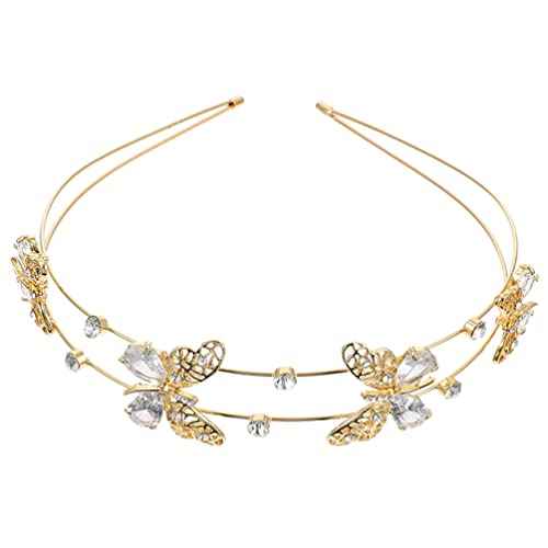 Beaupretty Bride Wedding Headband, Rhinestone Crystal Ornament Butterflies Girls Crown Tiara for Females (Golden)