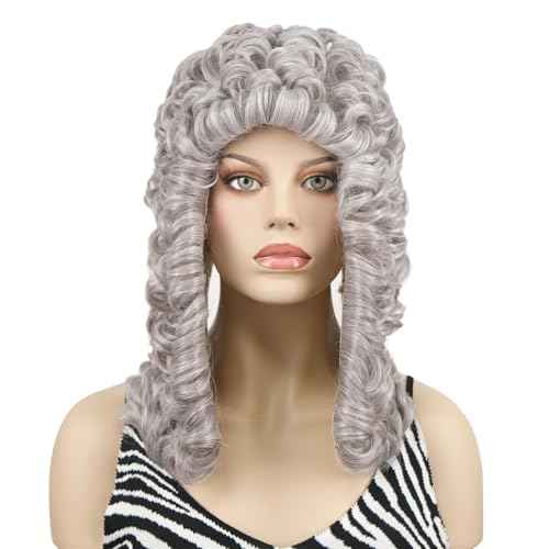 Aimole Curly Grey Judge Lawyer Wig Synthetic Long Wigs for Men Colonial Barristers Wig Halloween Cosplay Christmas Party Costume Hair (#53)