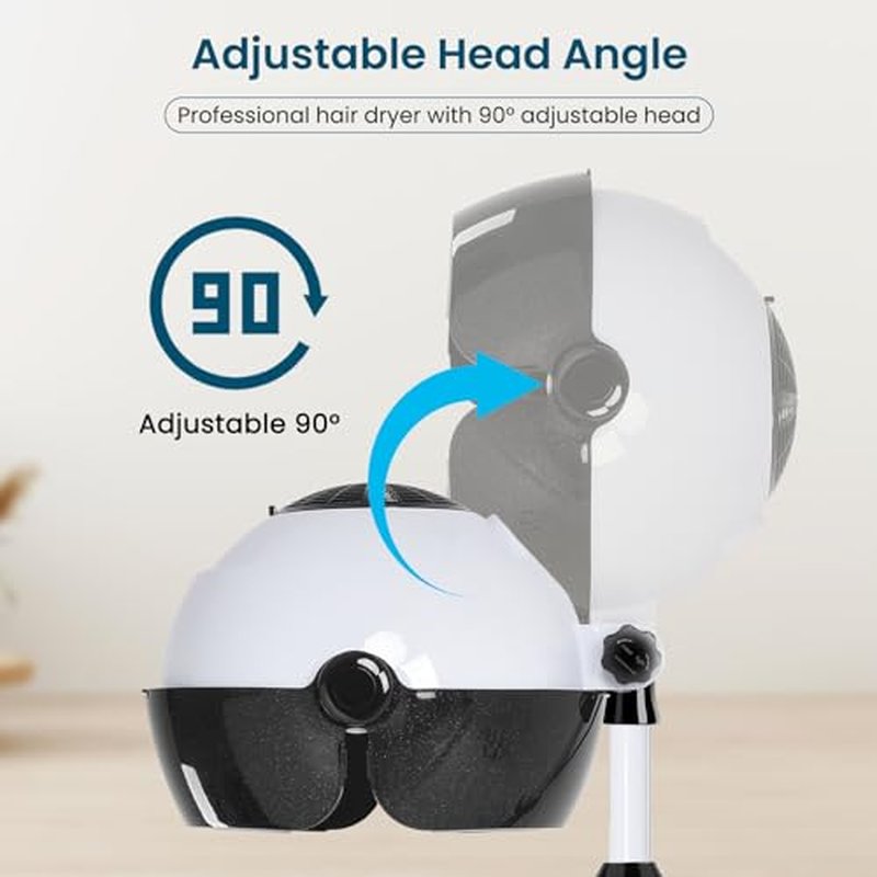 Hooded Hair Dryer, Professional Hood Dryer on Wheels, Sit Under Dryer, Standing Hair Dryer, White