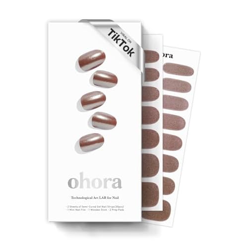 ohora Semi Cured Gel Nail Strips (N Chocolate Chrome) - Works with Any Nail Lamps, Salon-Quality, Long Lasting, Easy to Apply & Remove - Includes 2 Prep Pads, Nail File & Wooden Stick