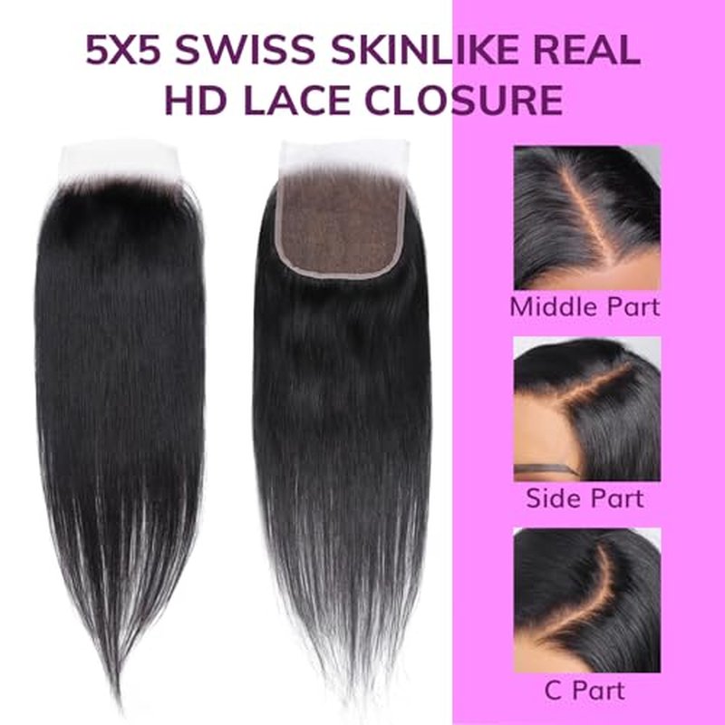 IDN BEAUTY SKINLIKE REAL HD 5x5 Lace Closure Human Hair Straight 20 Inch Bleached Single Knots Ultra-thin HD Lace Closure Virgin Human Hair 0.1 mm Pre Plucked Hairline
