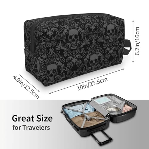 Gothic Skull Black Flower Halloween Cosmetic Bag for Women, Large Capacity Travel Makeup Pouch Portable Waterproof Toiletries Accessories Organizer