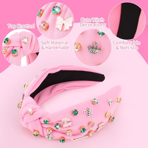 YARIEW Witch Headbands for Women Knotted Headband with Crown Magic Wand Witch Theme Birthday Party