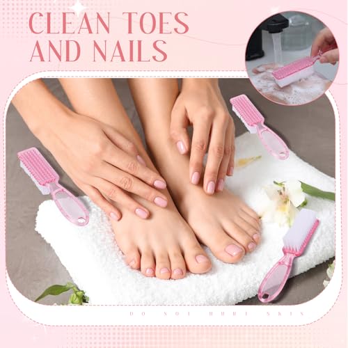 Patelai 30 Pcs Nail Scrubber Brushes Bulk Handle Grip Manicure Brushes for Cleaning Fingernails Pedicure Cleaning Brush for Toes and Fingernail Cleaning(Clear Pink)