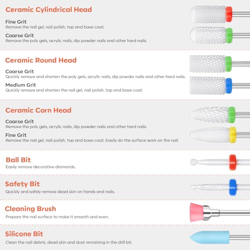 Modelones 24 Pcs Nail Drill Bit Set, 3/32¡± Ceramic Diamond Carbide Nail Drill Bits, Acrylic Gel Nail Bit Kit, Cuticle Remover Bits for Acrylic Gel Dip Powder Nail Manicure Pedicure