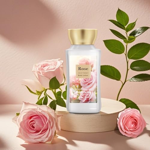 Rose Bath and Body Gift Set, 4-Piece Personal Care Collection, Shower Gel, Body Lotion, Body Mist, Exfoliating Scrub,Personal Portable Body Care Travel Set