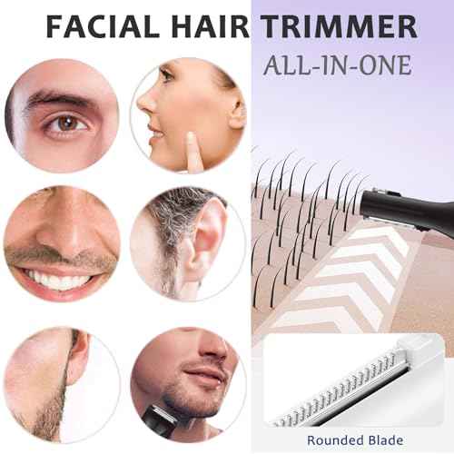 Nose and Ear Hair Trimmer for Men - Rechargeable Eyebrow Face Shaver - Nasal Hair Clippers 3 in 1 Painless Eye Brow Facial Hair Beard Razor for Sideburns Dual-edge Blades 6500 RPM Easy Cleansing
