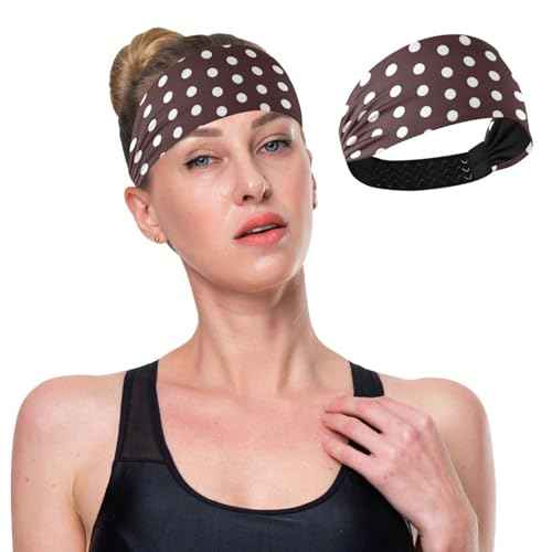 Polka Dots Brown White Headband for Women Hair Non Slip, Soft Elastic Hair Bands Fashion Wide Headbands for Exercise Yoga Workout
