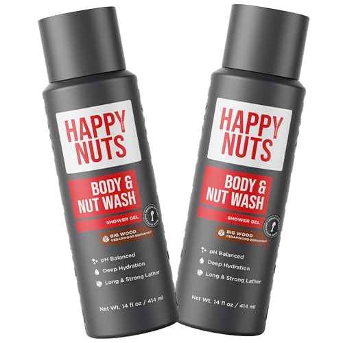 HAPPY NUTS Big Wood Body and Nut Wash - Moisturizing Men's Shower Gel, Natural Bodywash with Deep Cleanse for Sensitive Skin - Men's Soap (2 Pack, Big Wood)