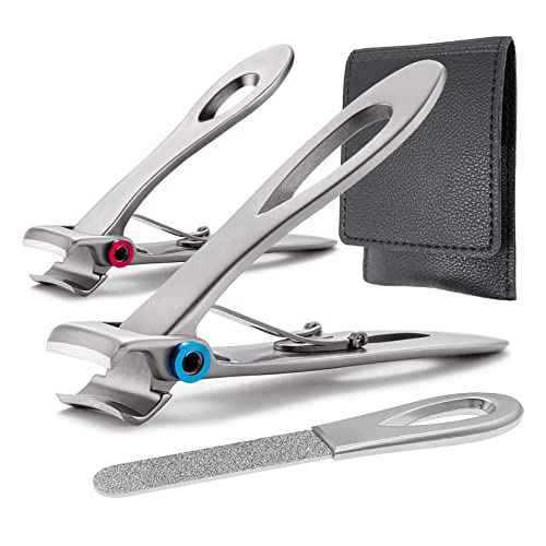Large and Small Nail Clippers Set, Toenail Clippers for Thick Toenails, Wide Jaw Opening Heavy Duty Stainless Steel Toe Nail Clippers for Seniors, Men & Women