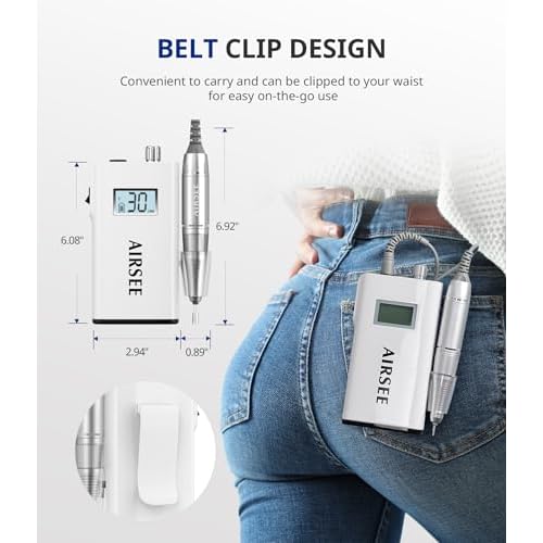 AIRSEE Rechargeable 30000RPM Electric Nail Drill Professional Portable E File Machine for Acrylic Nail Natural Extension Gel Nails Polish Cuticle, Cordless High Speed for Salon Home Use E8 White
