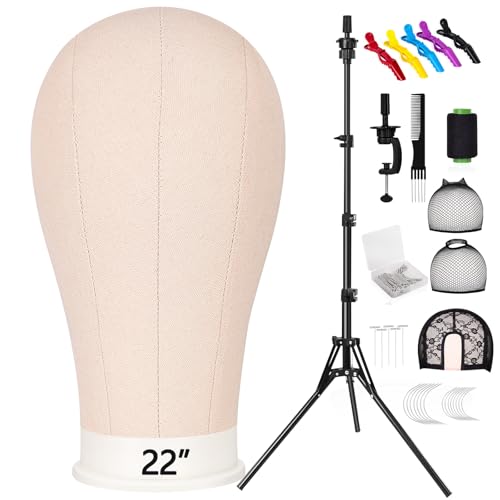 63In Wig Stand Tripod with 22In Head, Canvas Wig Head Stand with Mannequin Head for Wigs Manikin Head Block Set for Wigs Making Display