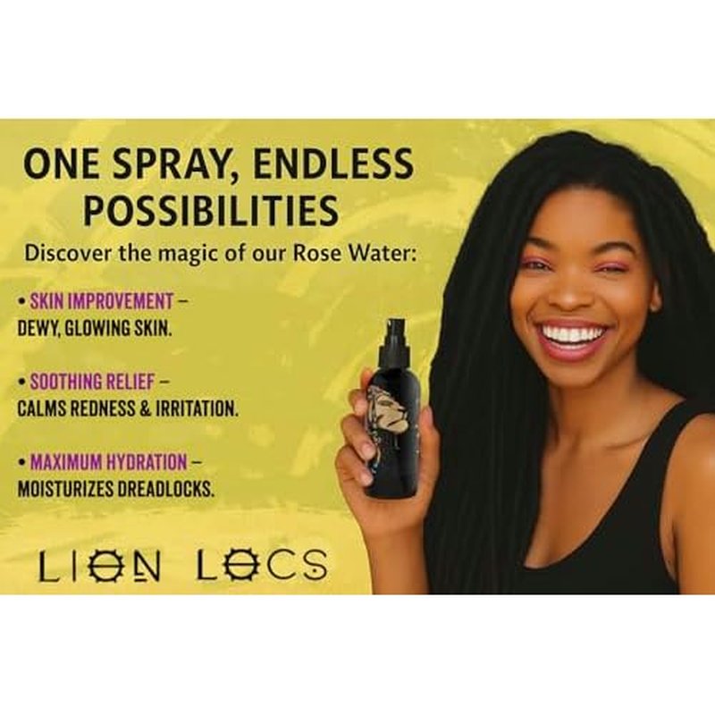 Lion Locs Rosewater Spray for Dreads and Locs - Organic Vegan Conditioner with Aloe, Oils, Vitamins, and Glycerin