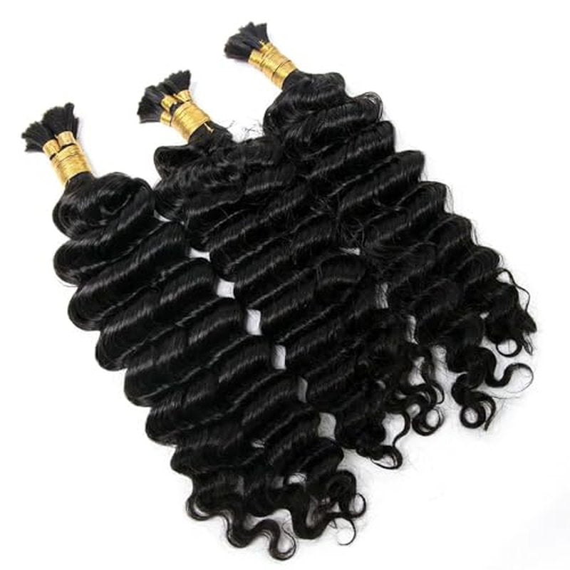 Pre-Divided Deep Wave Double Drawn Human Hair For Boho Braids Curly Bulk Human Hair No Weft For Braiding Human Hair Extensions 20inch 200g