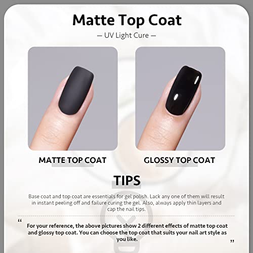 GAOY Matte Gel Top Coat for Gel Nail Polish, 16ml No Wipe Matte Finish for Long Lasting UV Light Cure Nail Art DIY