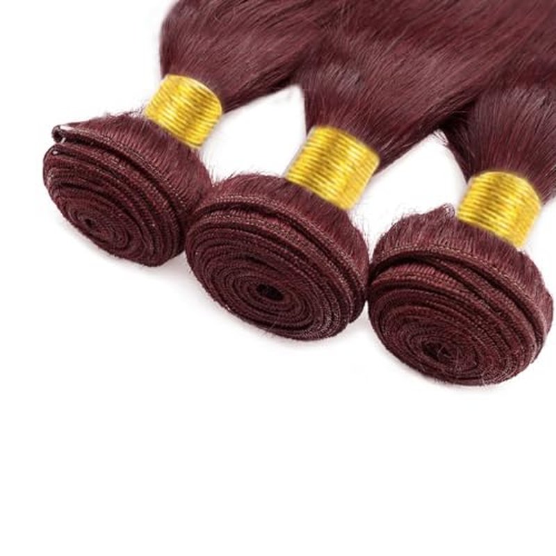 #99J Burgundy Human Hair Bundles Straight Bundles 18 20 22 Inch Wine Red Bundle Unprocessed Brazilian Virgin Hair 3 Bundle Deals Quick Weave Hair Extensions 50 Gram Per Bundle