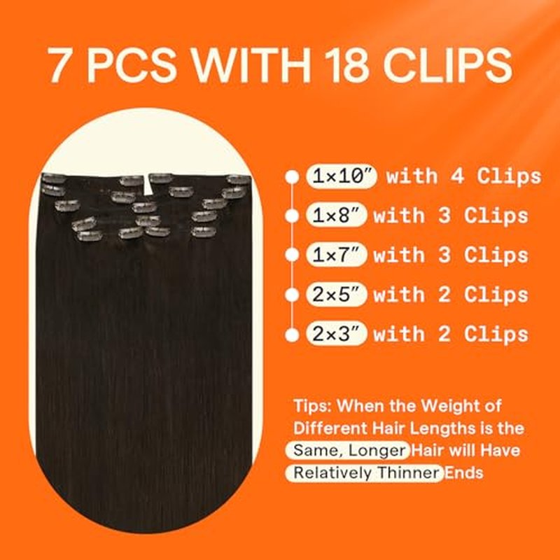 Full Shine Clip in Hair Extensions Dark Brown 24 Inch Real Hair Extensions Clip in Human Hair for Quince 7 Pcs 120 G