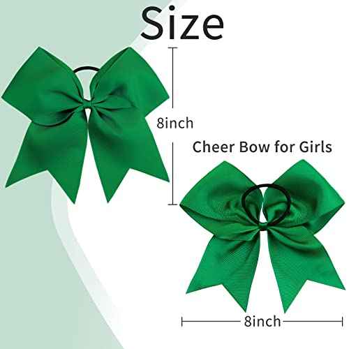 Oaoleer 21PCS 8" Large Cheer Bows Forest Green Bows Jumbo Cheerleader Bow with Ponytail Holder Elastic Band Handmade for Cheerleading Teen Girls College Sports