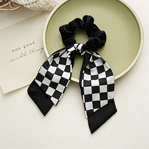 4PCS Short Hair Scarf with Ribbon Bow Scrunchies, Plaid Hair Ties, Chiffon Bowknot Hair Scrunchies for Women