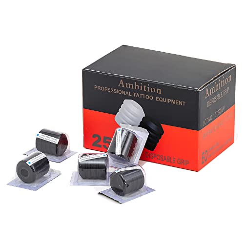 Ambition 25pcs Tattoo Grip Cover Silicone - Disposable Tattoo Pen Grip Cover for Rotary Tattoo Machine