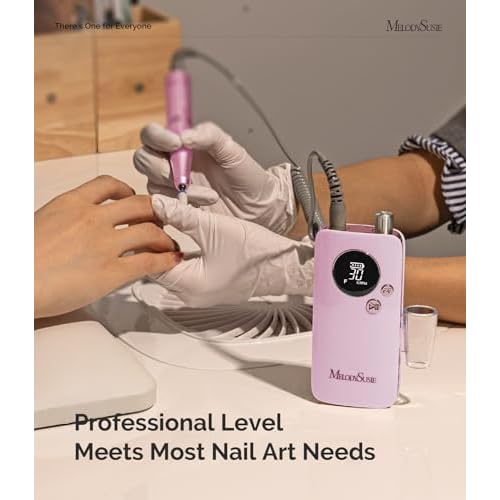 MelodySusie Professional 30000RPM Nail Drill, SC320F Cordless Clip-on Nail File with Drill Bits & Sanding Bands, Rechargeable Electric Efile for Acrylic Nails, Gel Polish Removal at Home Salon
