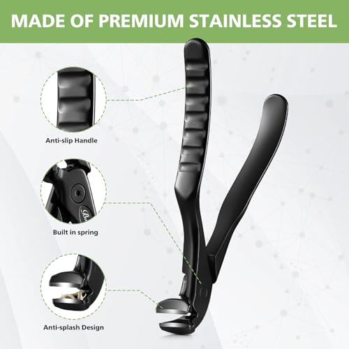 BALUCA Ergonomic Nail Clipper for Seniors - Toenail Clipper for Thick Toenails and Fingernails, Long Handle Nail Clippers with Catcher, Precision Nail Trimmer for Men and Women - Black