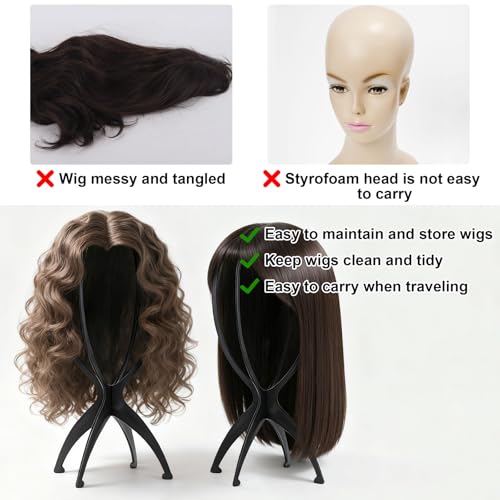 Tecbeauty 9 Pcs Wig Stand, Portable Wig Holder Wig Head Stand for Women Multiple Wigs (Black)
