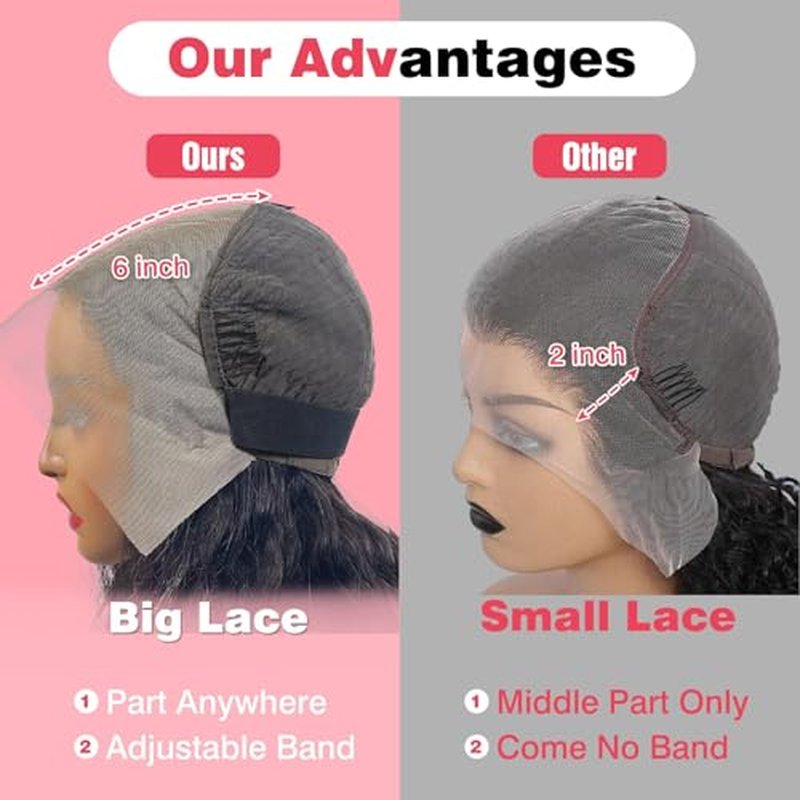 13x6 Deep Wave Lace Front Wigs Human Hair Wigs for Women 180% Density HD Transparent Deep Curly Lace Frontal Wigs Human Hair Pre Plucked with Baby Hair Natural Color 24 Inch
